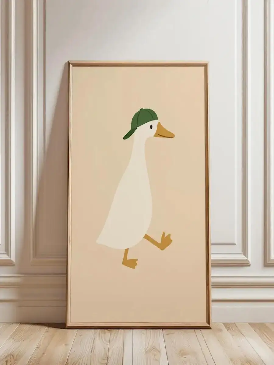 Minimalist Duck Wall Art Poster for Bedroom and Kids Room Decor Cute Cartoon Style Print Frameless