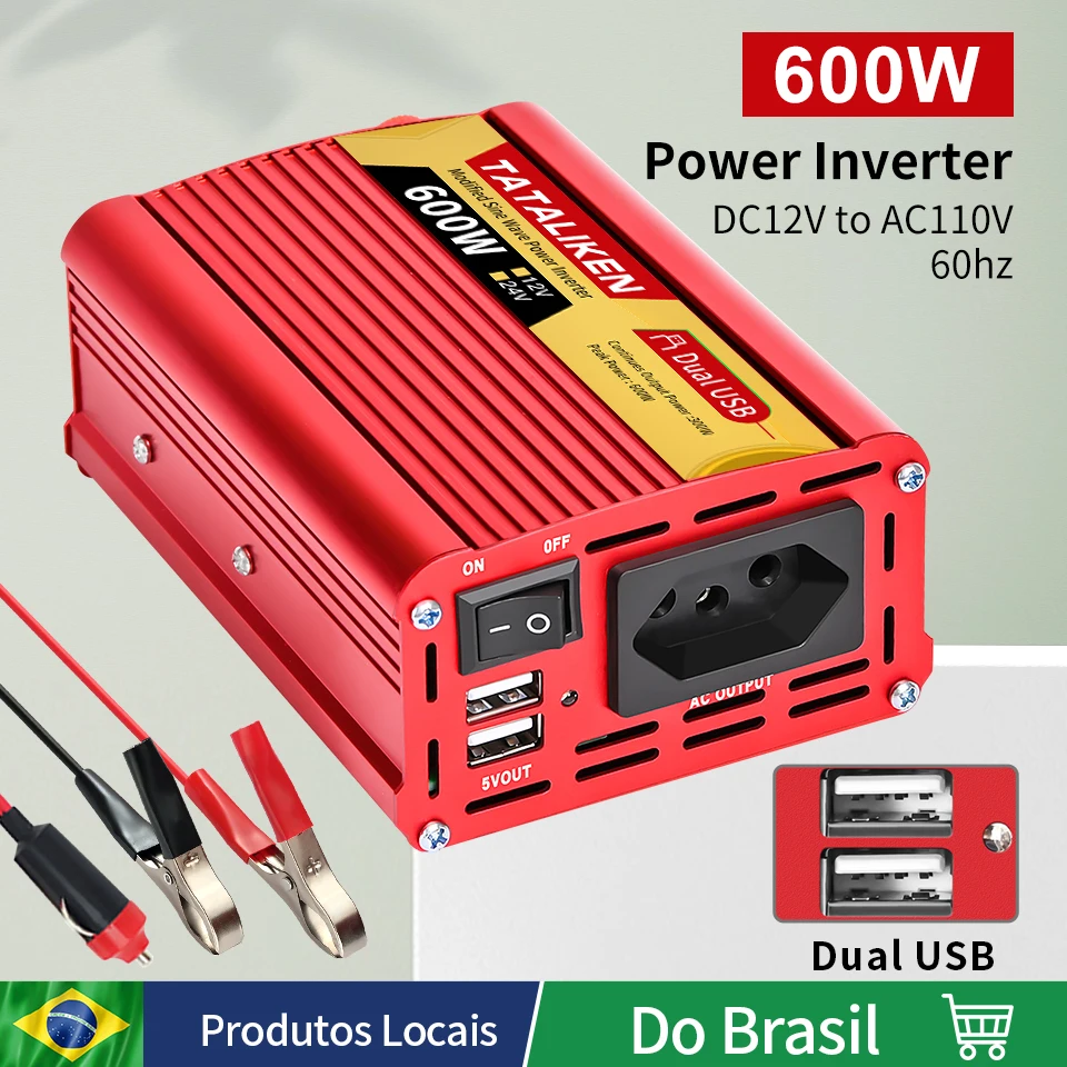 

600W Car Inverter DC 12V to 110V/220V 60HZ AC Power Inverters With Dual USB Ports and Fast Charging Ports Car Charger Adapter