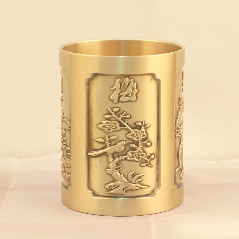 

Pure Brass Craft Office Desktop Case Plum Blossoms Pen Holder DIY Cup Decorative Ornament Creative Souvenir Gift a0909