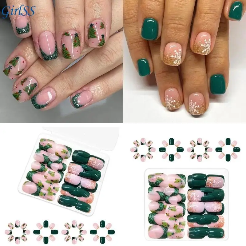 Celebrate with White Snowflake Glittering Press On Nails for Christmas Party T4MB