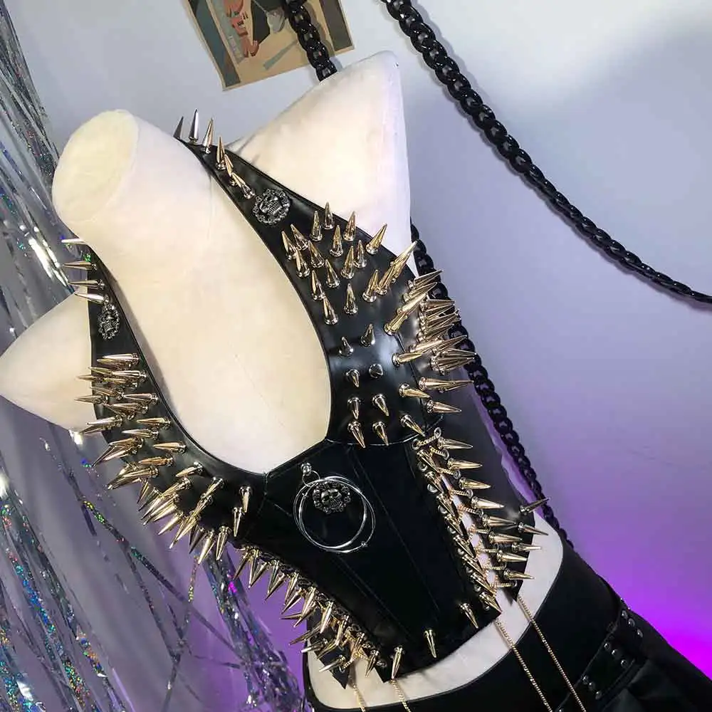 Anni '90 Grunge Harajuku Emo Gotico Cyber E-Girls Teschio Y2K TOPS Serbatoi Punk Rock Borchiato Rivetto Goth Fascia da smoking Fai da te Fatto a mano per adolescenti