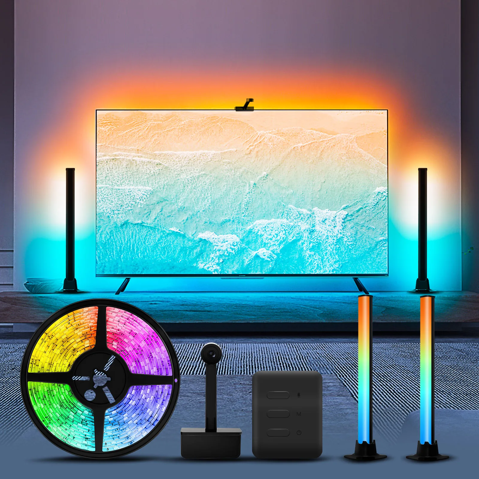 LED Wifi Smart TV Backlight Light RGBIC Music Light Bar With Camera  Voice Control Alexa Google Home