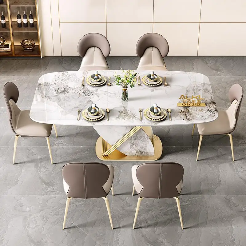 Light Luxury Slate Dining Table Modern Minimalist High-end Home Restaurant Italian Rectangular Marble Table Kitchen Furniture