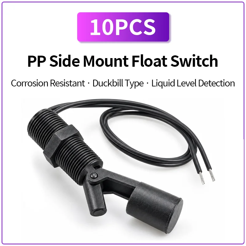 10PCS PP Plastic Side Mount Float Switch Corrosion Resistant Duckbill Type Liquid Water Level Sensor Magnetic Control