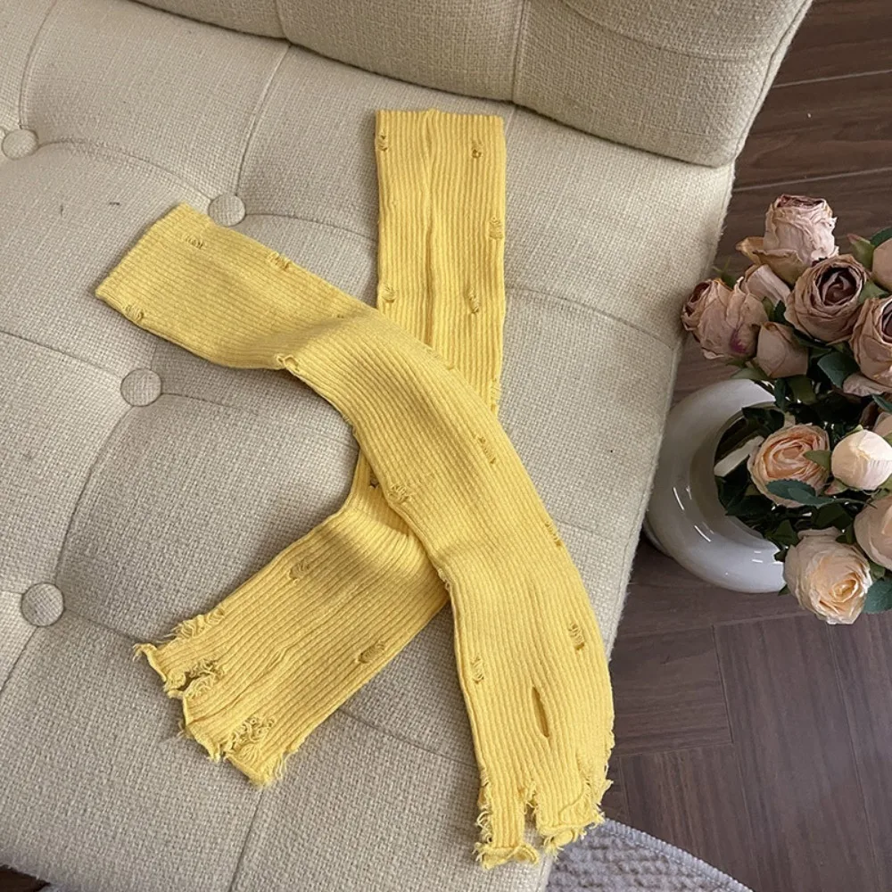 Arm Cover Elastic Subculture Gloves Punk Wrist Cuffs Y2K Fingerless Oversleeve Colorful Hollow out Ripped Knitted Sleeves JK