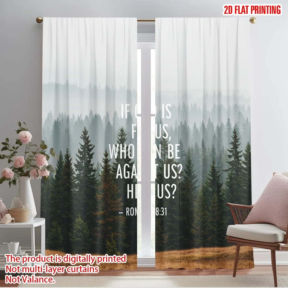 

2pcs 2D flat printing Window Drapes If God For Us Polyester Fabric Without Electricity Birthday Party for Festive Wall Decor