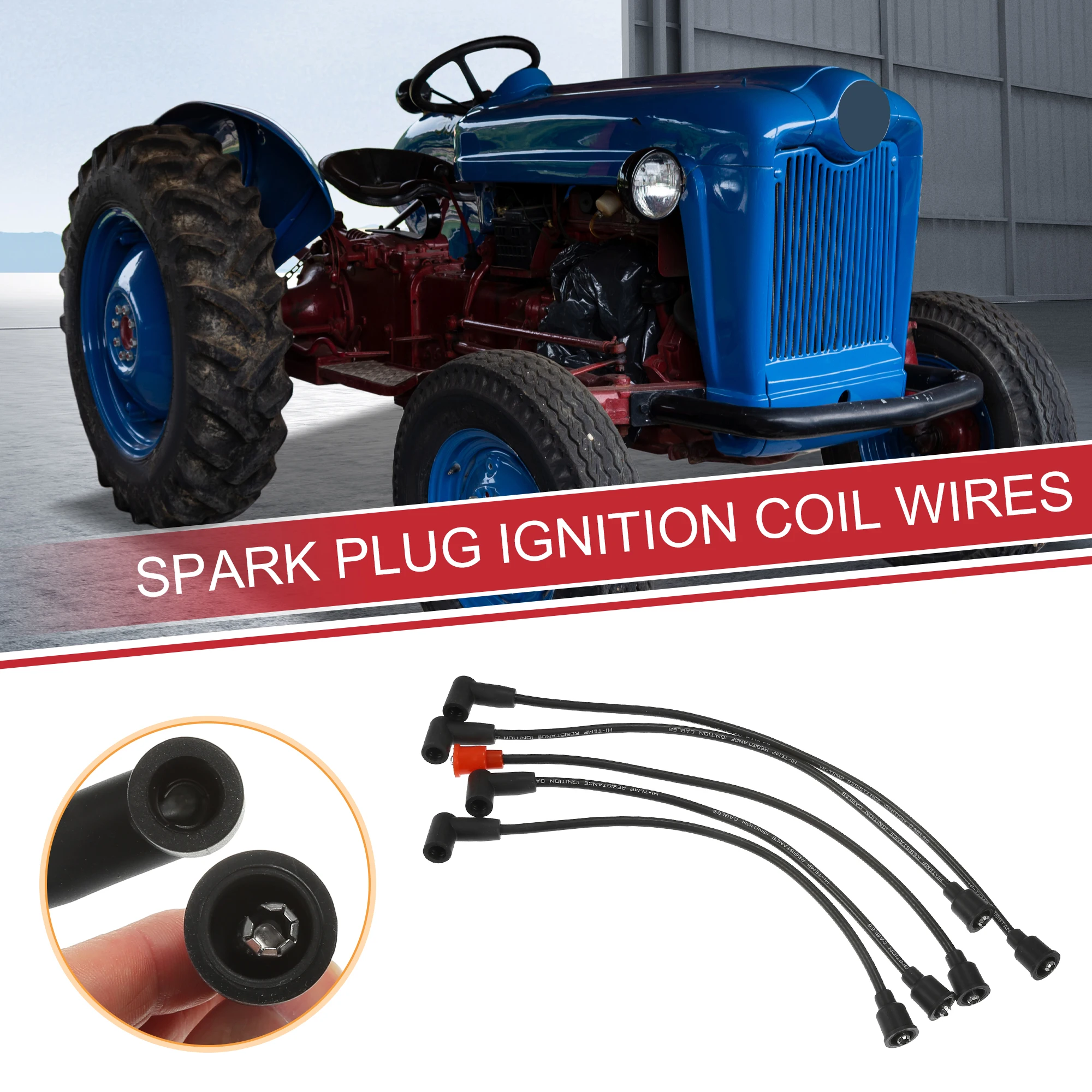 

UXCELL Tractor Spark Plug Coil Wires Ignition Coil Harness Cable 7mm Fit for Ford NAA 501 600 601 700 - Pack of 5