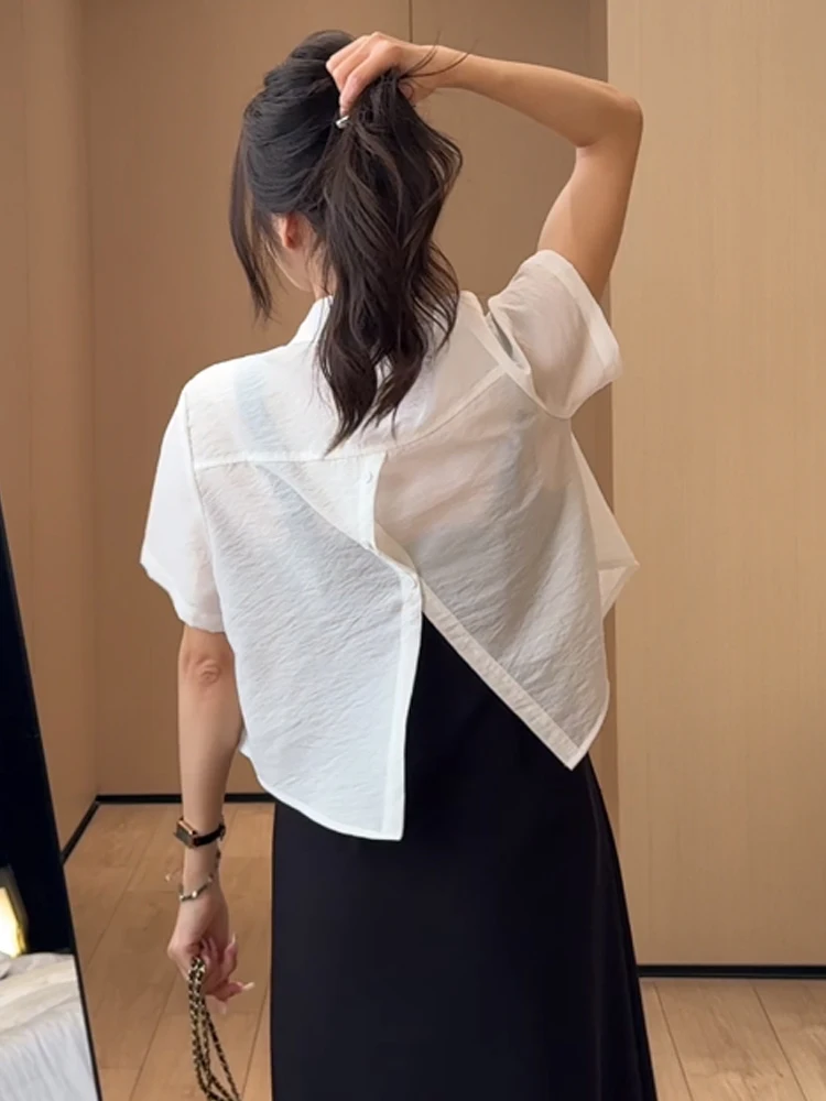 Women's Short Length Back Slit Shirt Summer New Style Strap Dress Outer Open Cardigan Thin Sun Protection Top Casual Style Lo...