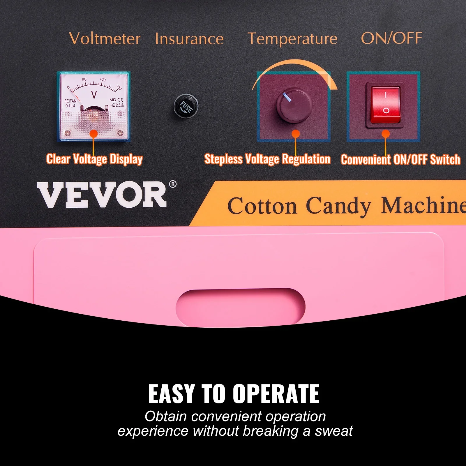 VEVOR Electric Cotton Candy Machine Cart w/Bubble Cover Shield, 1000W Commercial Floss Maker,for Home,Kids Birthday,Family Party