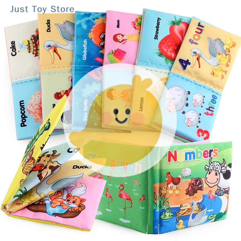 หนังสือผ้าสำหรับเด็ก 1 เล่ม ของเล่นเสริมพัฒนาการเด็กเล็ก ผลไม้ สัตว์ ตัวเลข อาหาร หนังสือเสริมสร้างการเรียนรู้สำหรับเด็กวัย 12-72 เดือน