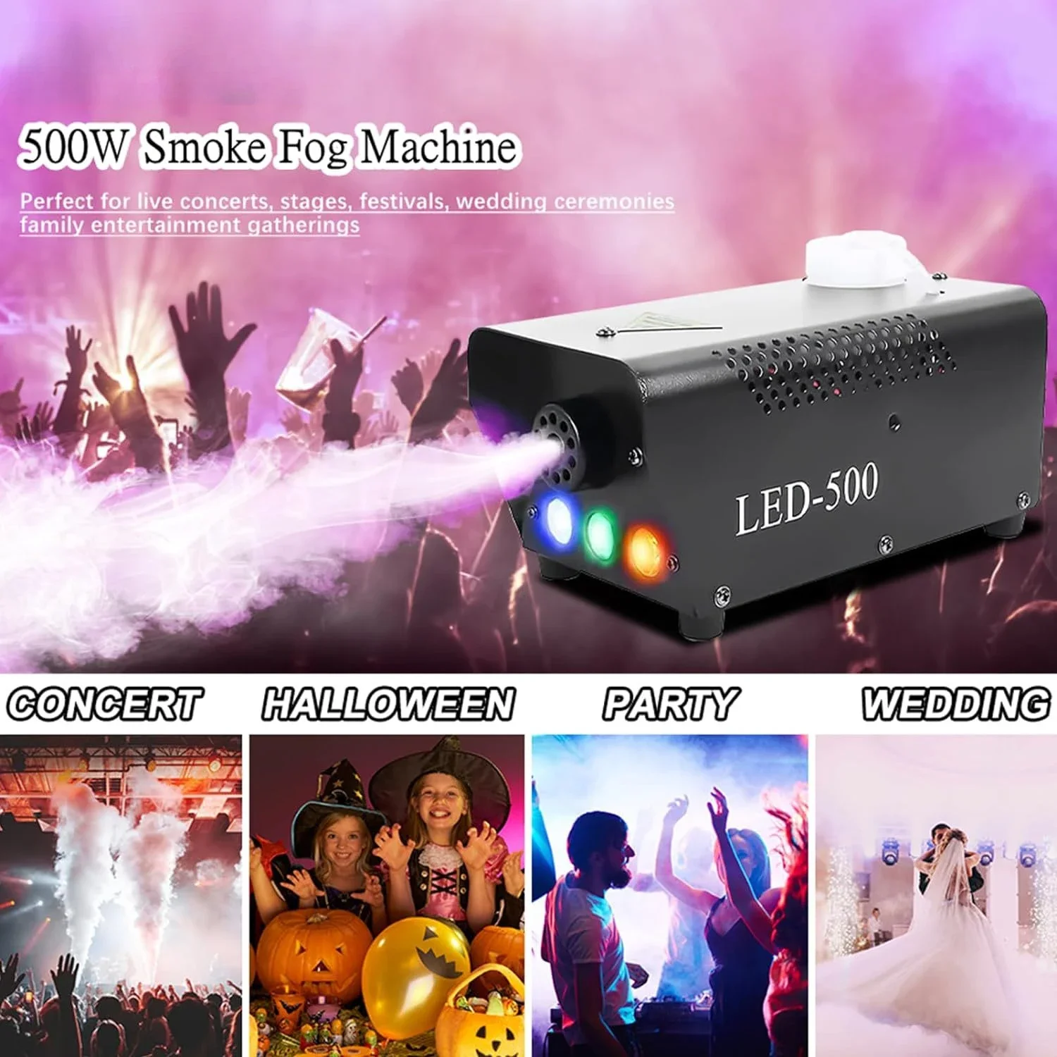 Halloween Fog Machine with Remote Controls Outdoor Smoke Maker Fogger Machine 500W for KTV Wedding Stage Effect Christmas Decor