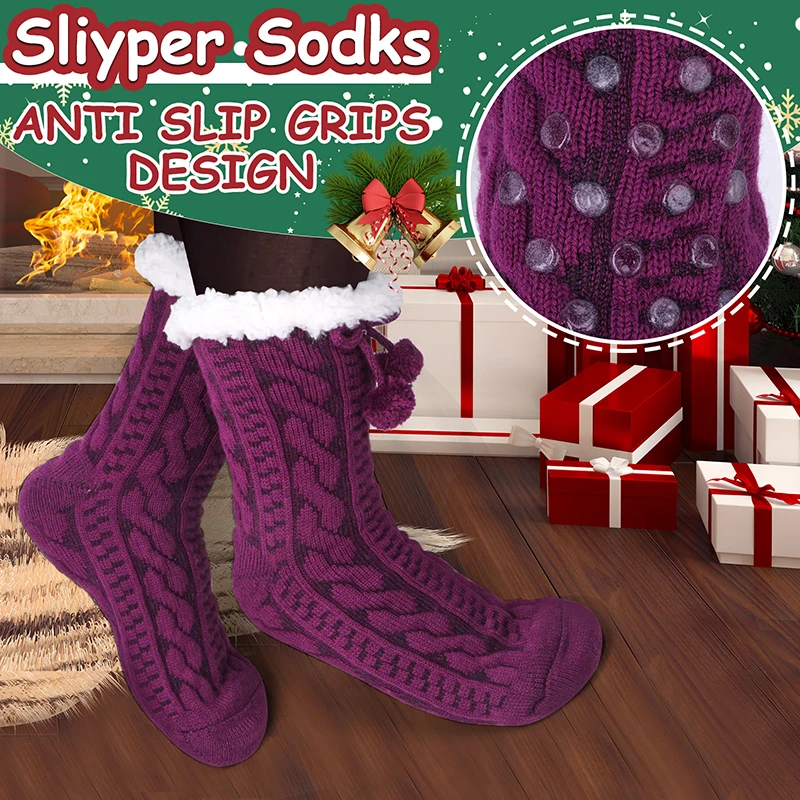 1 Pair Women Slipper Fuzzy Socks Fluffy Cozy Cabin Warm Winter Soft Thick Comfy Fleece Non Slip Home Socks Christmas Gifts