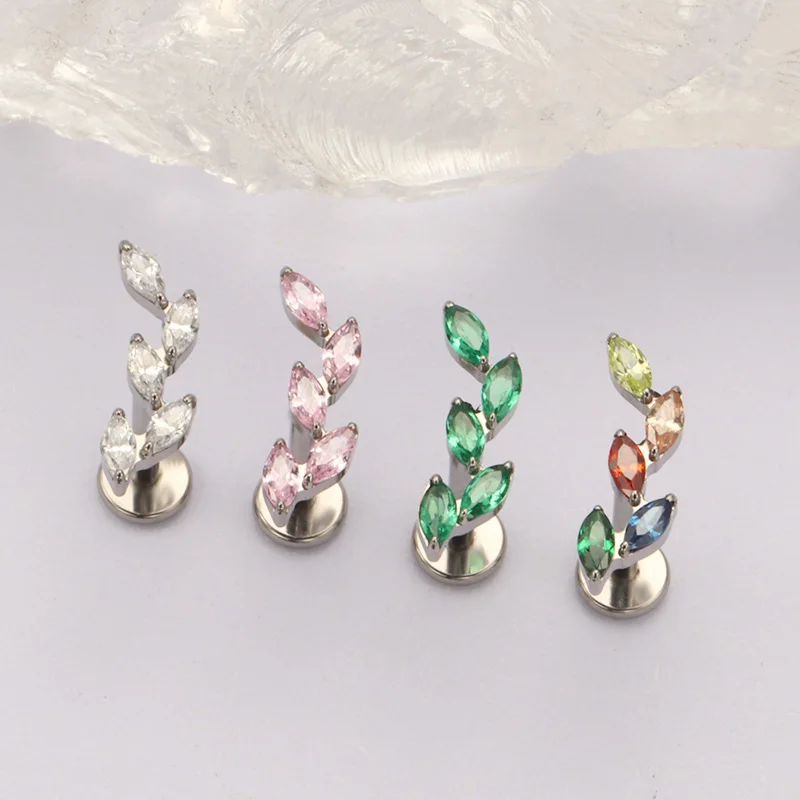 ZOOR ASTM F136 Titanium Five Marquise CZ Climber Earring 16G 18G Flat Back Leaf Helix Cartilage Labret Stud Piercing Jewelry