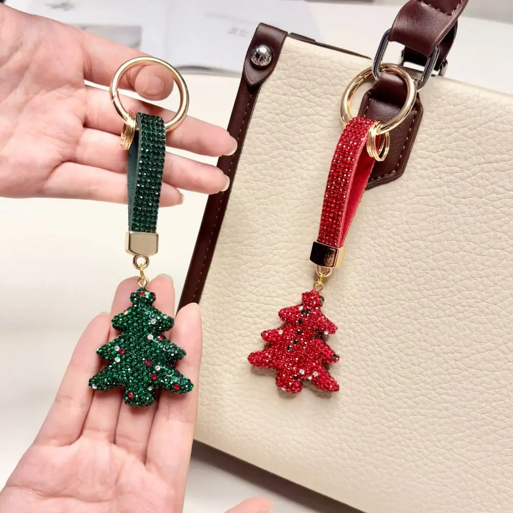 Elk Rhinestone Christmas Keychain Christmas Tree Crutch Metal Xmas Pendant Decoration Blingbling Santa Claus Keychain