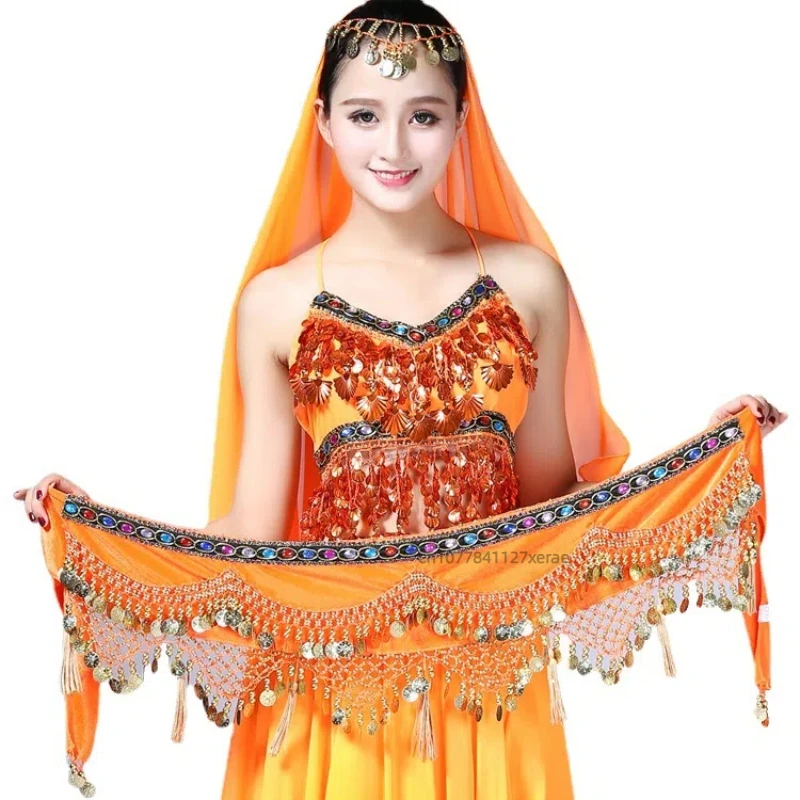 Костюм для танца живота, поясная цепочка, подвесная кисточка для монет в форме башни, поясная цепочка, набедренный шарф, танцевальный костюм, тренировочный индийский танец