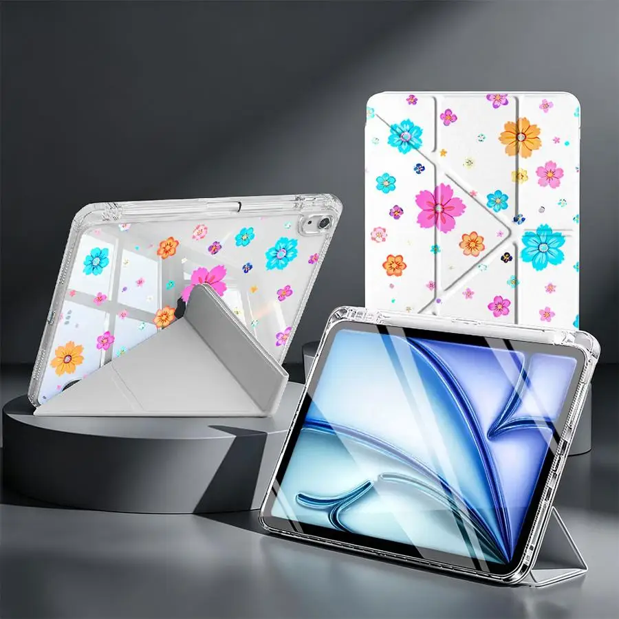 Tablet Case For iPad 10th Gen Mini 7 6 5 12th Pro 13 2025 2026 11th 9th Air 8 M2 M3 3 With Pen Slot Cover Bright Wildflower