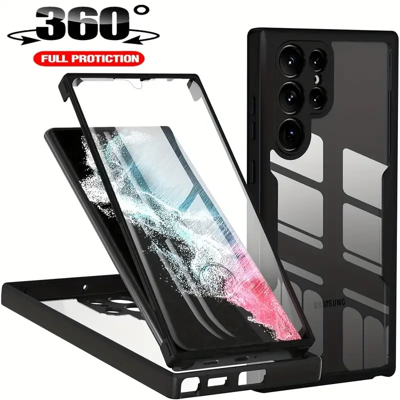 Protector de pantalla de cuerpo completo, funda transparente para teléfono Samsung Galaxy S24 Ultra S23 S22 Plus S21FE A52 A54 A53 A14 A13, 360