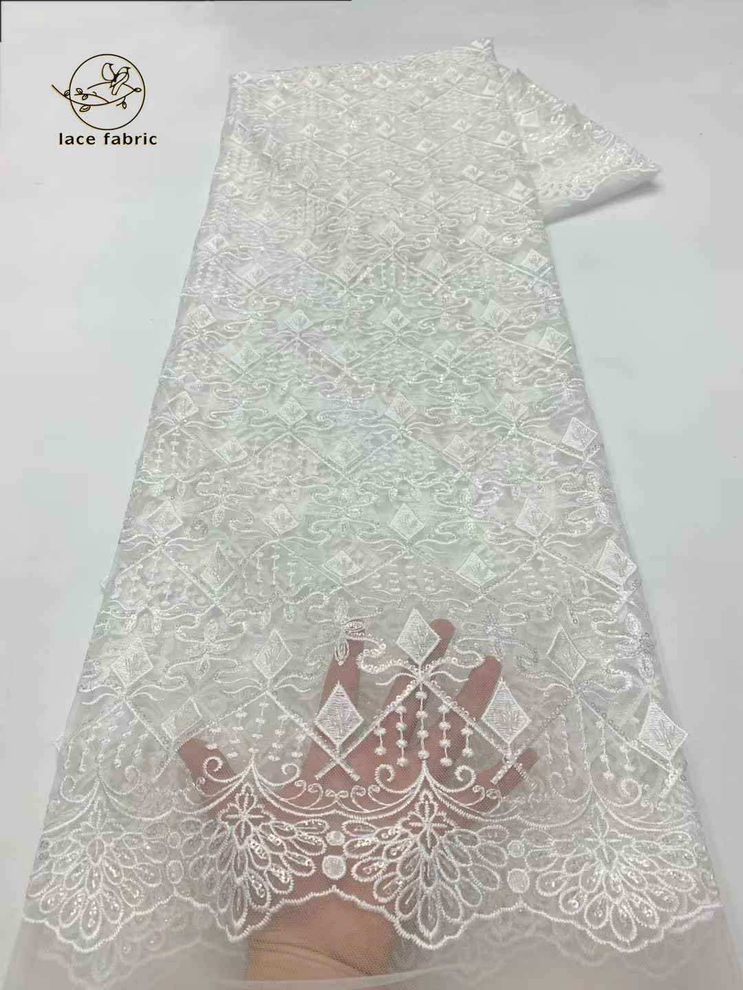 

White African Lace Fabric 2025 Embroidery Nigerian Bridal High Quality French Tulle Lace Fabric For Wedding Party Dress Sewing