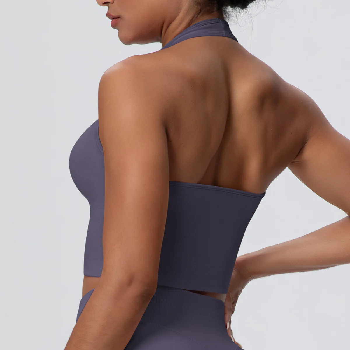 Halter Neck Knit Yoga Vest Women Solid Color High Support Push Up Breathable Waist Shaping Sports Bra