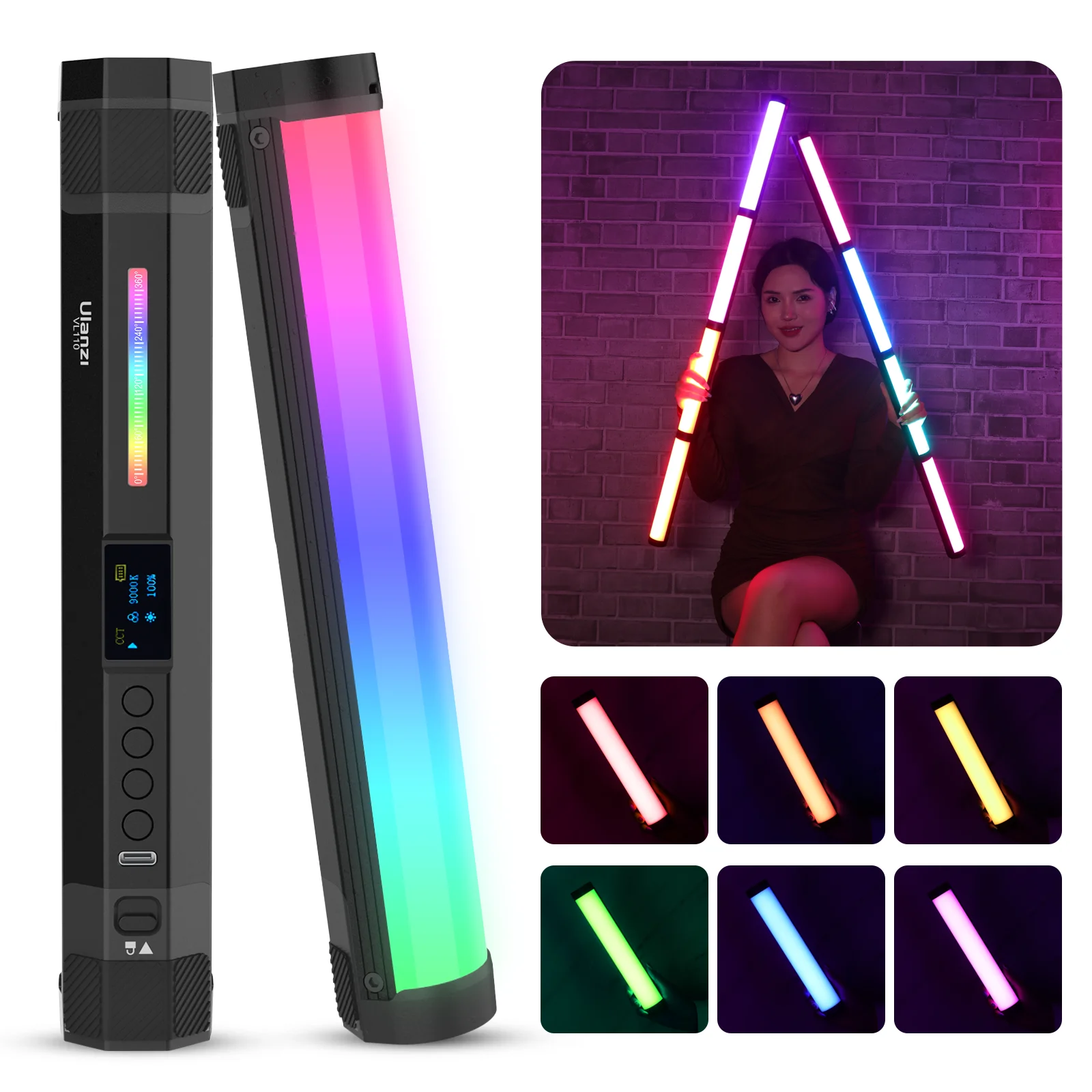 Ulanzi VL110 ręczna rurka świetlna RGB wideo miękkie światło 2500-9000K LED Photography Stick LED Light Wand akumulator