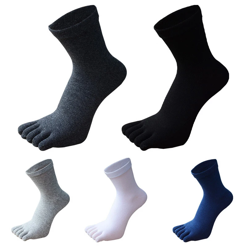 5 Pairs Large Size Thick Cotton Toe Socks for Men Autumn Winter Five Fingers Socks Black White Solid Casual Socks Plus Size 7-12