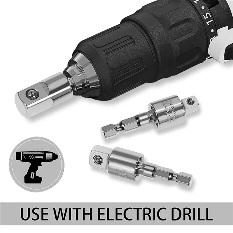 ABDJ-6 Pack Impact Grade ซ็อกเก็ตอะแดปเตอร์ 360 องศา Universal Joint ชุดซ็อกเก็ตหมุน, ซ็อกเก็ตอะแดปเตอร์เจาะ