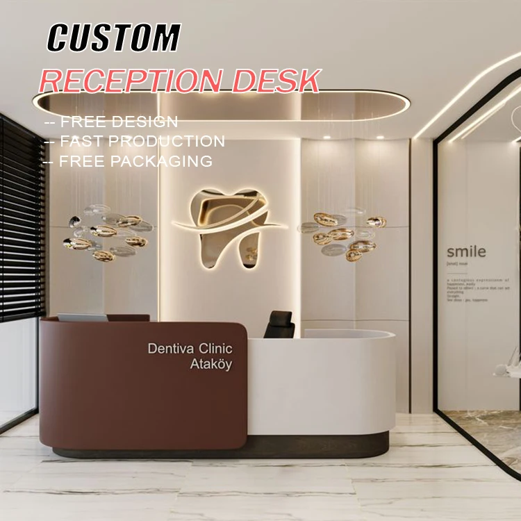 &c Modern Minimalist Dental Reception Desk Curved Painted Bar Company Beauty Salon Cashier Desk