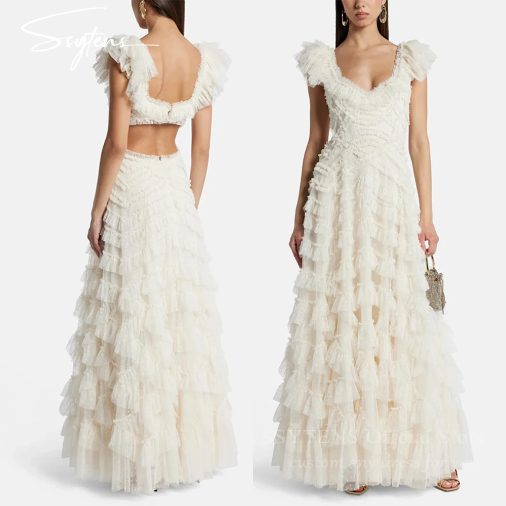 

SSYTENS Ivory Evening Dresses Cap Short Sleeves Luxurious Party Dress Dot Net High Quality Ceremony Wedding Prom Gown Customized