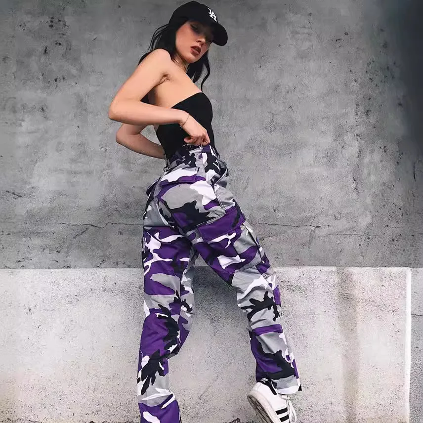 Camo Cargo Harem Pants Women's Casual Multi-Color Streetwear Trousers