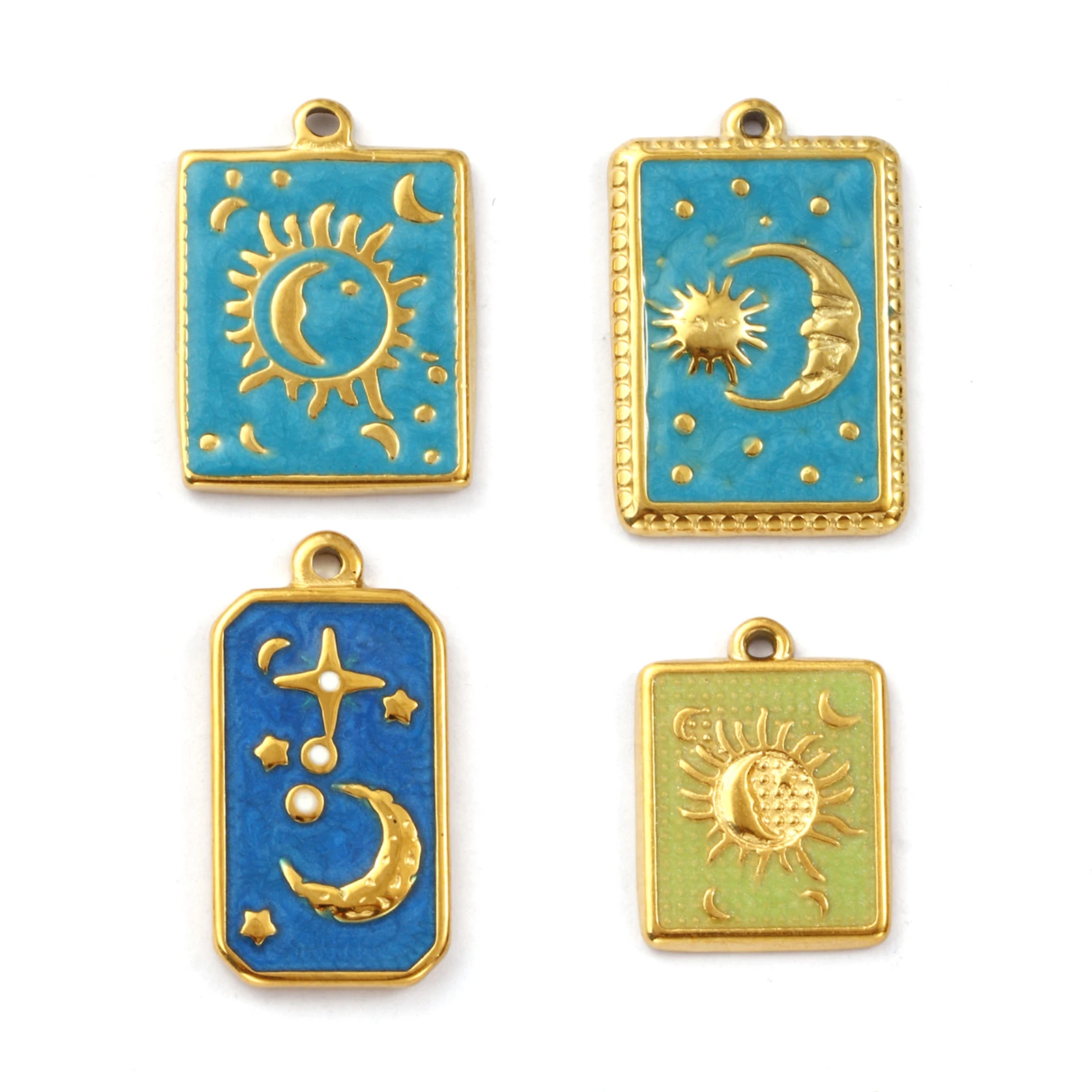 1 Stück Galaxy-Charms aus 304 Edelstahl, 18 Karat vergoldet, Emaille, geometrischer Sonnen- und Mond-Anhänger für DIY-Halsketten-Schmuckherstellung