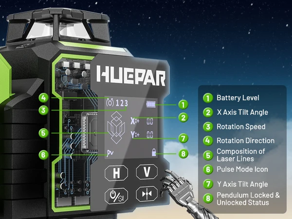 2026 Huepar W04CG Green Lasers Level 4D Rotary 16 Lines Self-Leveling With Electric Base Adjustable Brightness view 3