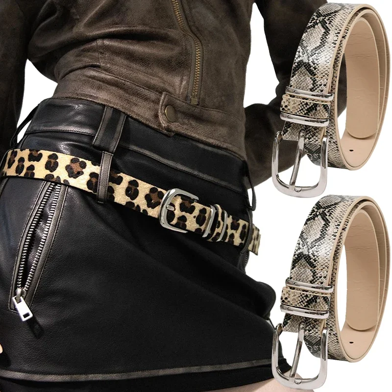 Y2K Skirt Leopard Print Belt Women Attractive Snakeskin Pattern Belts Jeans Sturdy Waistband Tighten Pants Waist PU Leather Belt