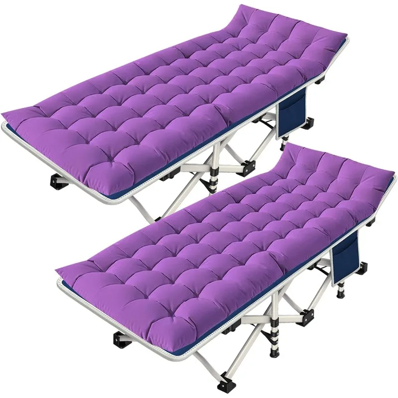 2 Pack Camping Cot with Mattress Comfortable Cot Bed Folding Cot Heavy Duty Cots for Sleeping with Carry Bag for Adults Kids