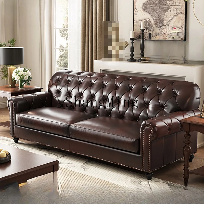 

ZYY straight row retro high-end living room double triple combination sofa old villa bedroom sofa