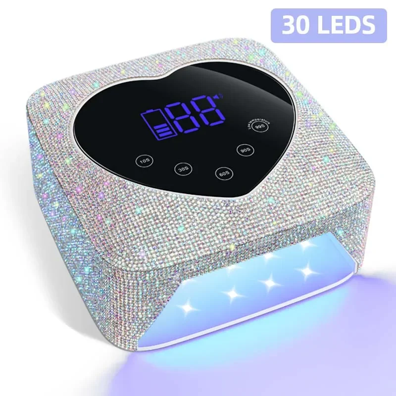 Lâmpada uv recarregável para unhas, 72w, luz uv sem fio para unhas com strass em forma de coração, máquina de manicure e pedicure, ferramentas para unhas