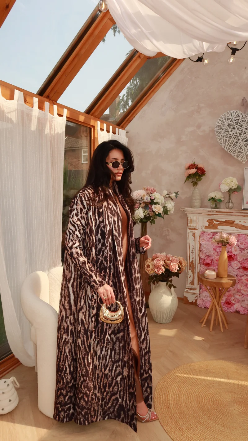 KAF Arabische Damen-Abaya, luxuriös, mit Retro-bedrucktem Revers, langen Ärmeln, Strickjacke, Krawatten-Design, lockeres, übergroßes, elegantes Abendkleid