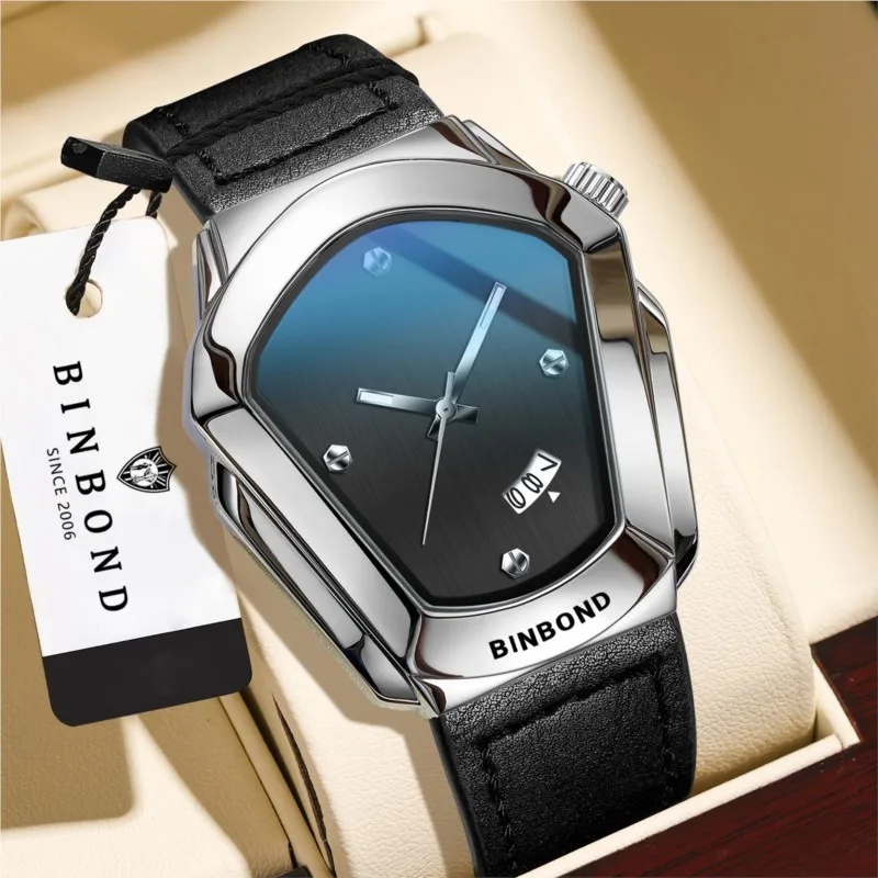 BINBOND New Men Quartz Wristwatch Motor‑cycle Style Large Dial Luminous Fashion Trendy Student Male Business Casual Watch