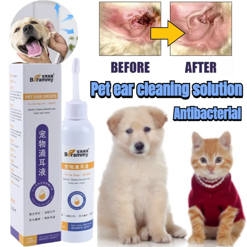 

120ml Scientific Formula Cat and Dog Ear Cleaner Pet Ear Cleaning Ear Drops Control Infection Yeast Mites Remove Ear Mites