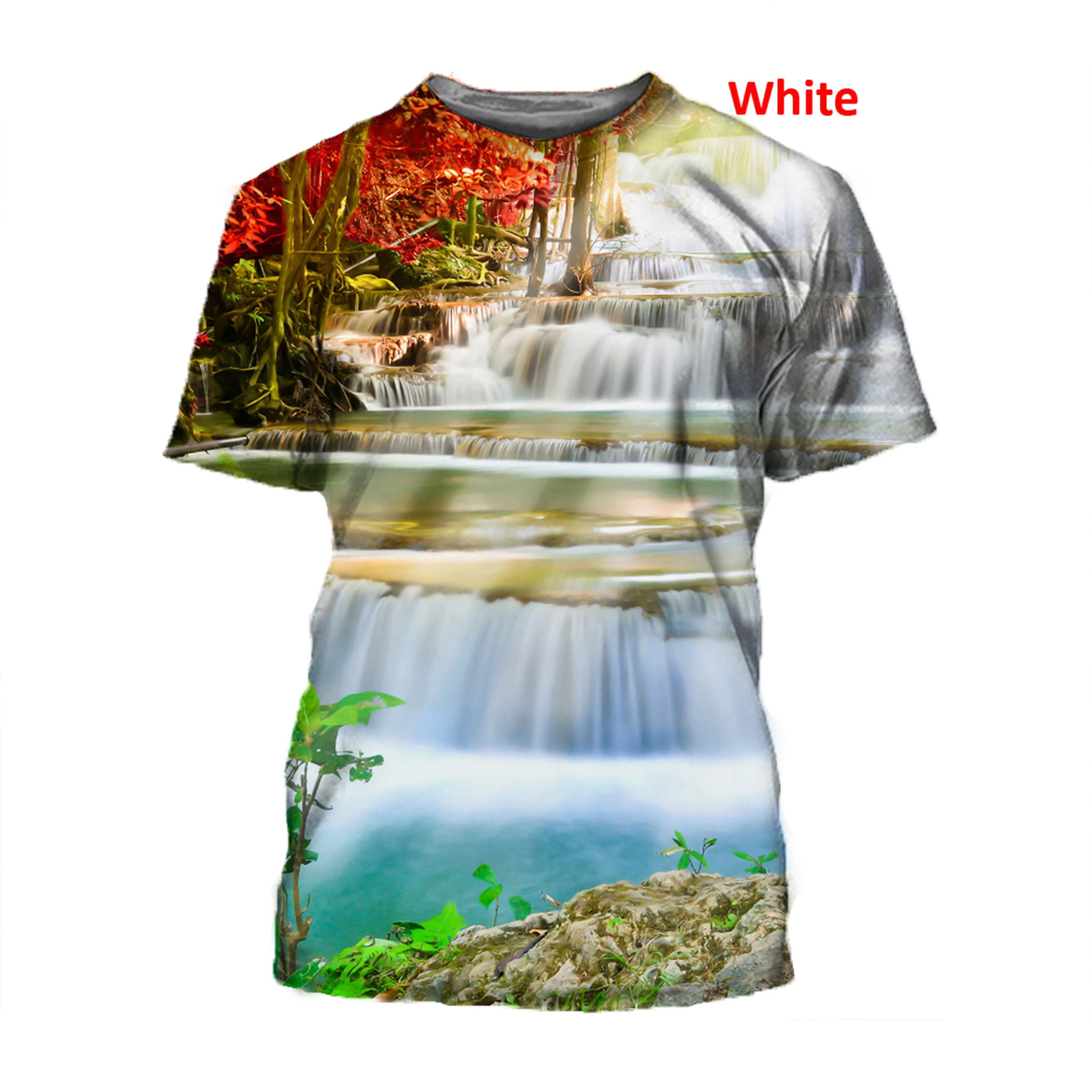 2022 New Cool 3D Waterfall Print T-shirts Landscape T Shirt Mountain T Shirt