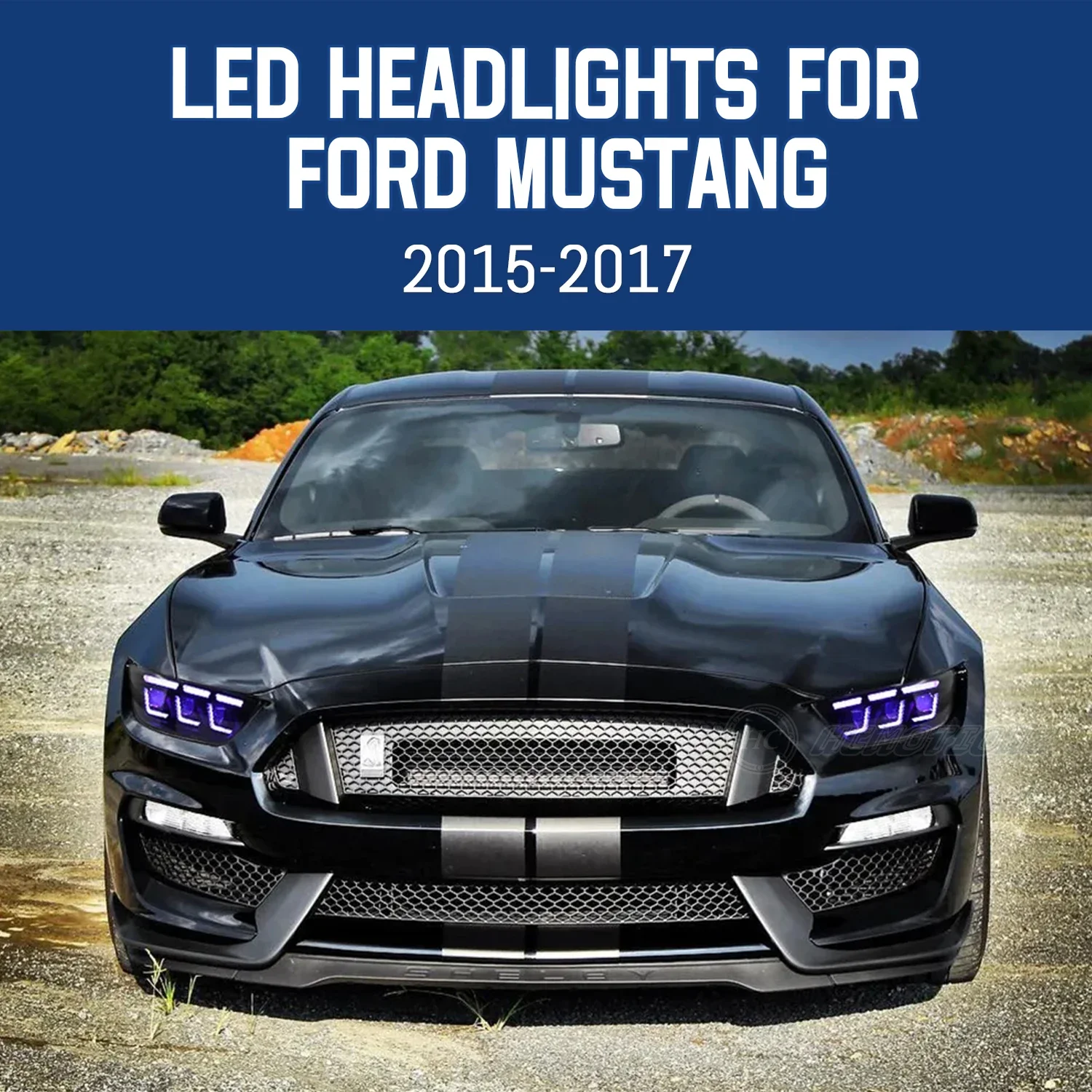 Headlights for Ford Mustang 2015-2017 GT LED Front Lamps Assembly Start Up Animation RGB Day Running Light Projector