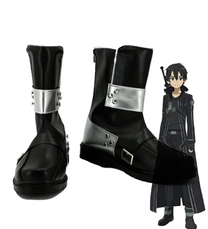 chaussures-de-cosplay-anime-sword-art-online-bottes-kirigaya-kazuto-kirito-accessoires-de-costume-de-fete-d'halloween-sur-mesure