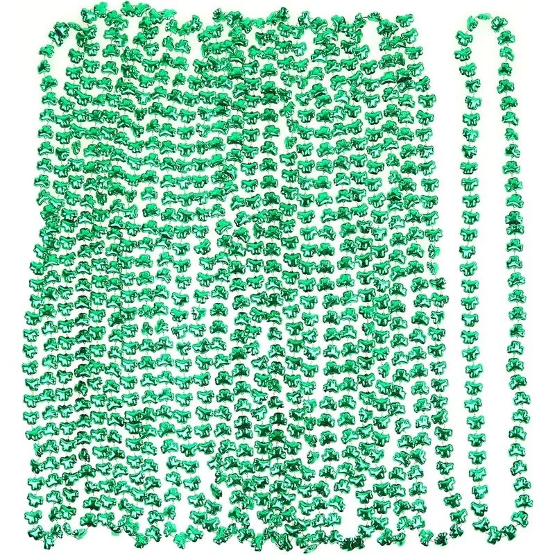 24pcs St Patricks Day Shamrock Bead Necklaces | Lucky Green Irish Clover chain Party Favors |Festival Celebration Decorations