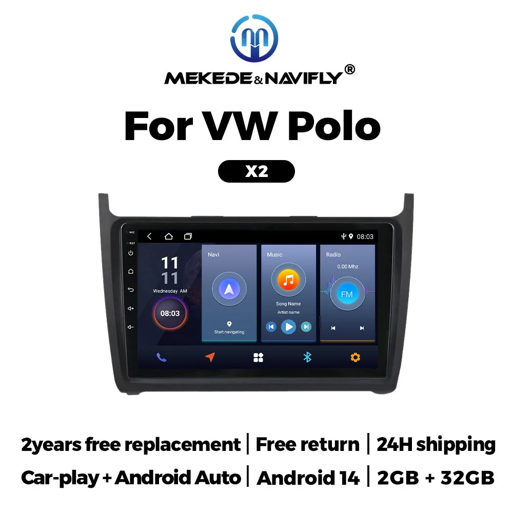 MEKEDE 2din 9inch Android14 Car Radio for VW Polo Golf Passat Multimedia Video Player GPS Navigation Carplay Android Auto WIFI