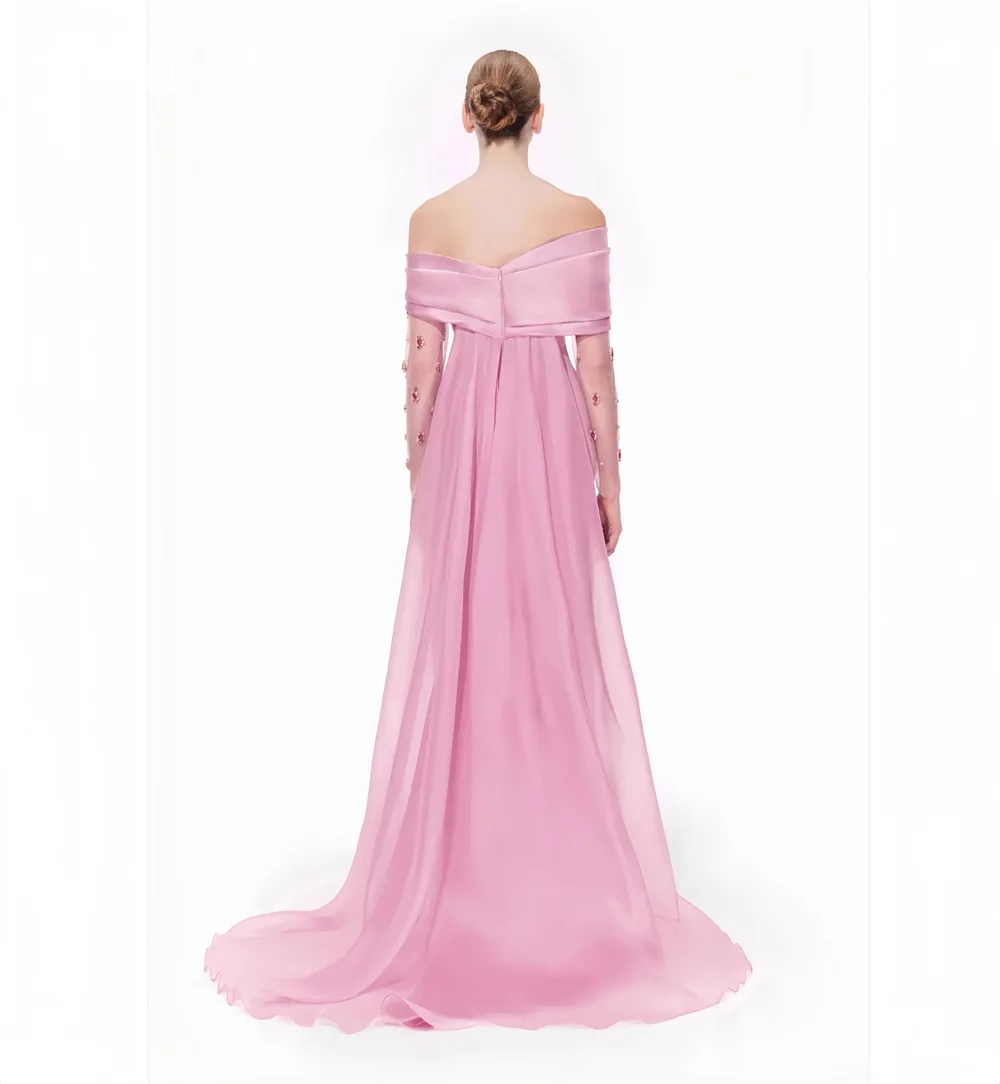 Customized Saudi Arabia Prom Gown Formal Evening Dearin Off-the-shoulder A-line Floor Length Open Back Skirts Laye