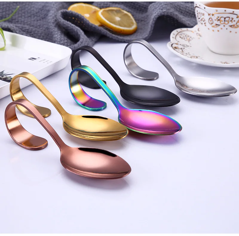 Colorful stainless steel dinner serving spoon, dessert spoons serve, decorative curved, cute ice cream spoon, catering seasoning