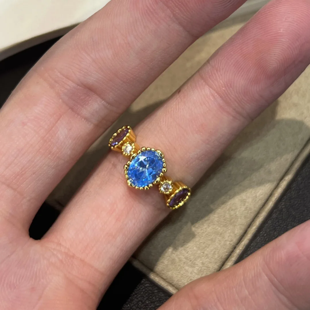 Original vintage blue gemstone rings for women  with light luxury design high-end and exquisite ring banquet jewelry gift