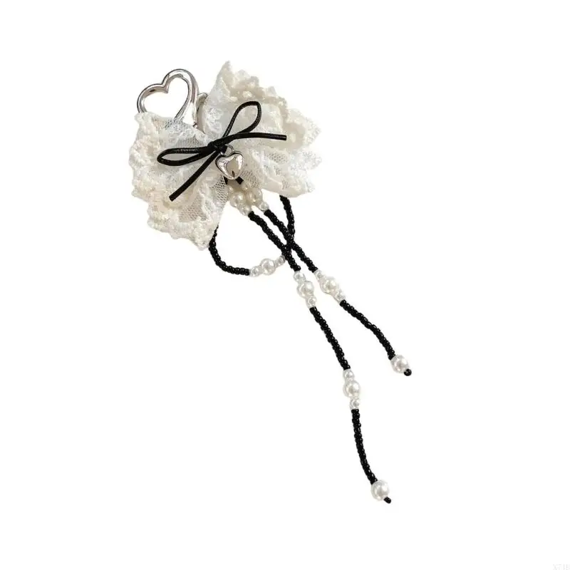 Bowknot Keychain With Lace Trim And Silver Heart Pendant Stylish Holder For Teen Girls Fashion Accessory