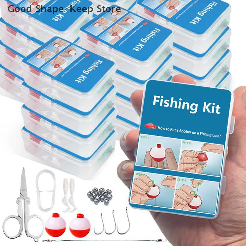 24Pcs Emergency Fishing Kit Portable Mini Tackle Box with Cutters Floats Sinkers for Bass Kayak Fishing Tackle