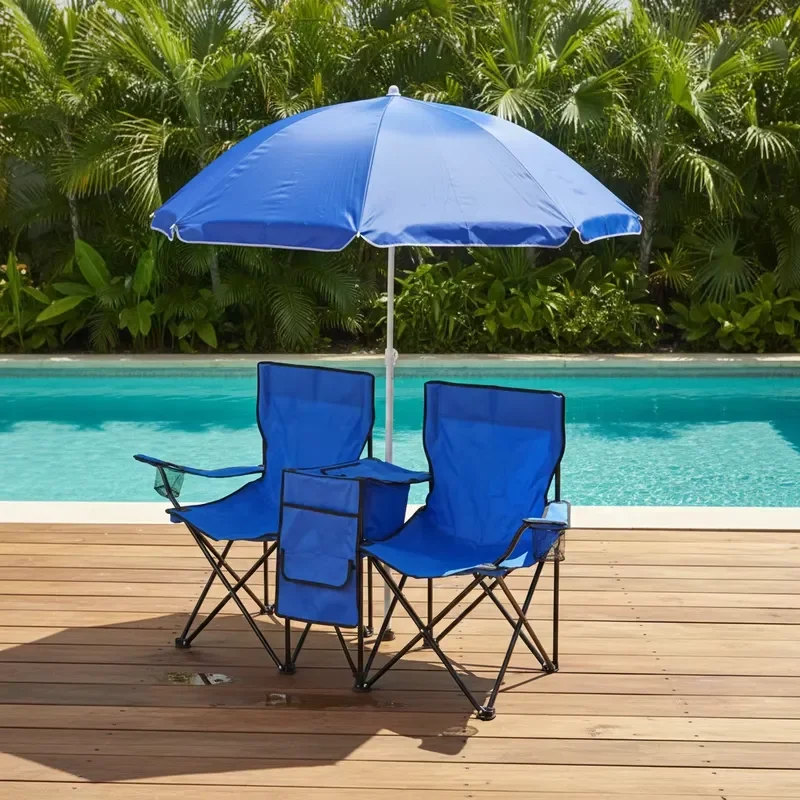 for Most Comfortable Durable Double Seat Metal Folding Camping Chair Oxford Black Canopy Sunshade Cup