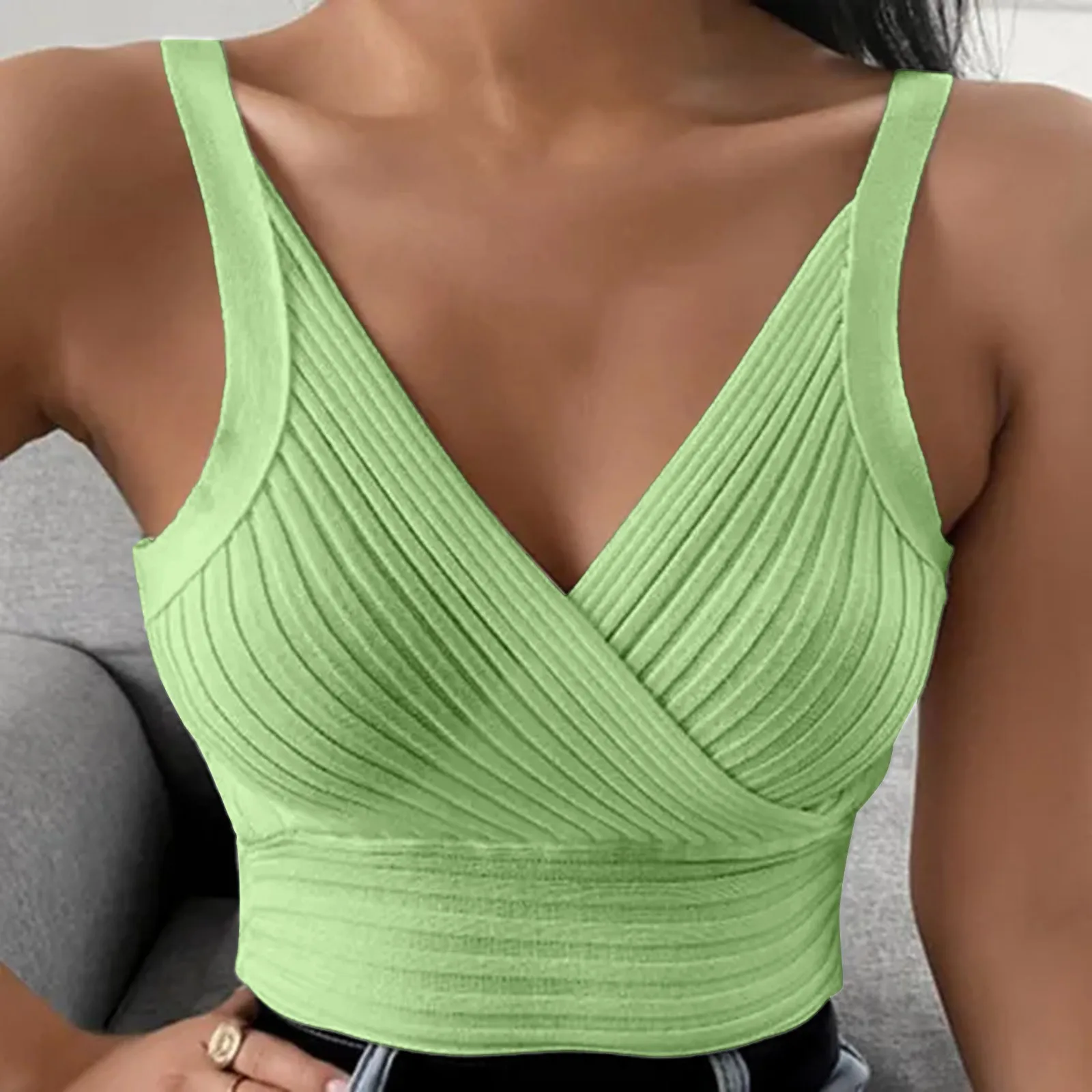 Women\'s Tanks & Camis Padded Bralettes Sports Tops V Neck Sleeveless Vest For Women Solid Color Secy Fashion Ladies Blouses